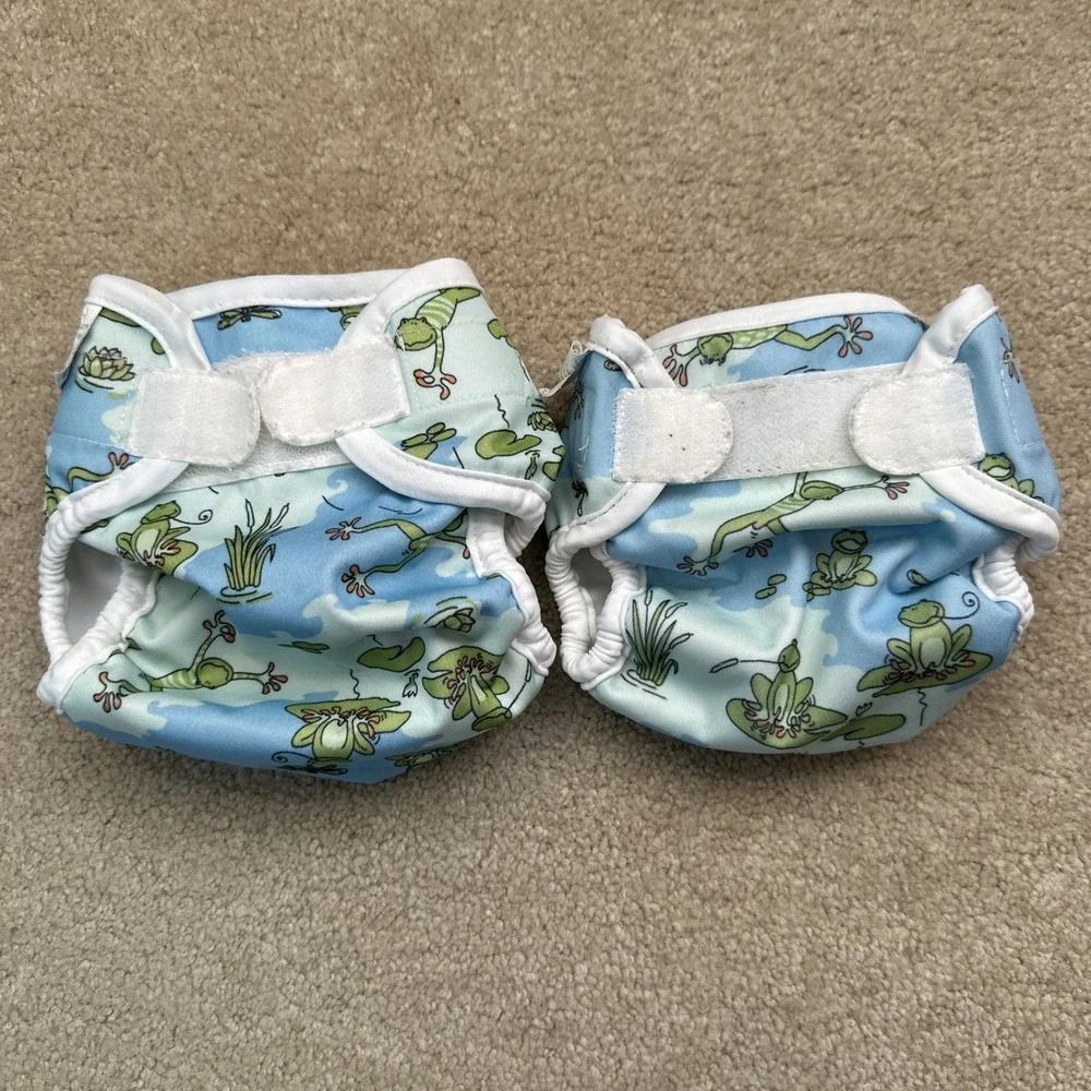 Bummis Cloth Diaper Cover Super Whisper Wrap Lot NB 7-10 & Small 8-15 Frog Print